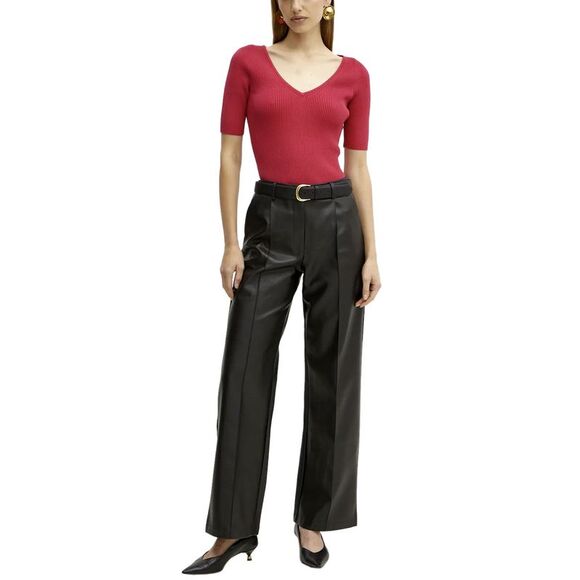 Boss Womens Faradisco Knit Ribbed Elbow-Sleeve Shirt Large Jazzy Pink NWT $148